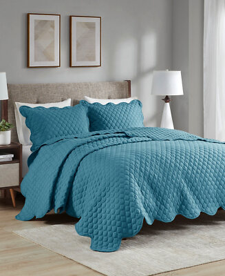Madison Park Nala Scalloped Edge 3 Piece King/Cal King Comfort Set Teal NWT $240-image