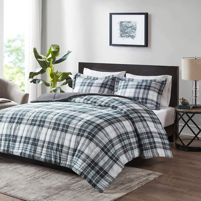 Madison Park Essentials Parkston Plaid Comforter, Matching Sham, 3M Scotchguard -image