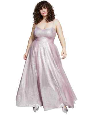 City Studios Women's Pink Trendy Plus Size Foil-Knit Sleeveless Gown Dress - ...-image