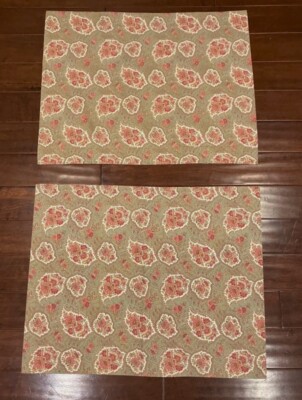 Vintage Pottery Barn Standard Floral Paisley Pillow Shams Pair Cottage Tan Pink-image