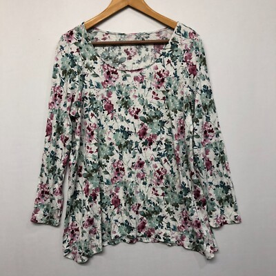 Pure Jill Women Floral Dipped Hem A-Line Top Blouse Size Large L M166 -1-image