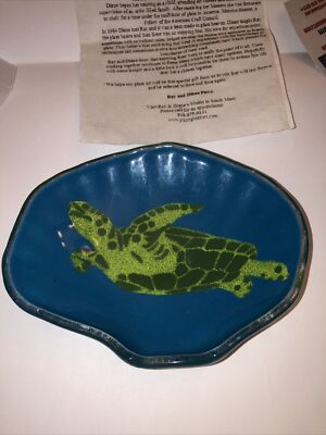Pizzo Maui STUDIO FUSED ART GLASS SHELL SHAPED Sea turtle DISH Sea Life Glass 5”-image