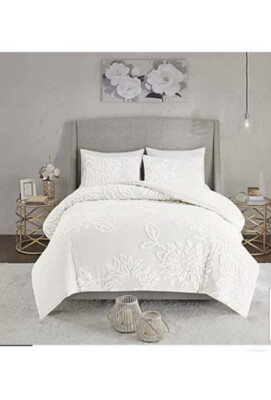  3pc Off White Cotton Floral Duvet Cover and  Decorative Shams Madison Park-image