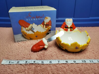 Seasonal Elements Christmas Santa Clause Dip Bowl w/ Spreader NEW-image
