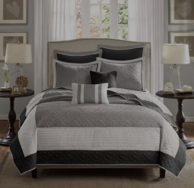 Madison Park Liverpool 7pc King/Cali King Reversible Coverlet Set Black Gray-image