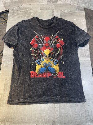 Deadpool & Wolverine Men's XL Disney Store Black Tie Dye T-Shirt MCU XMen Rare-image
