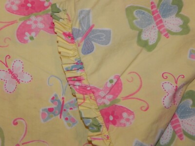 POTTERY BARN SOPHIE BUTTERFLY FLORAL PINK/BLUE/YELLOW RUFFLED FULL /QUEEN DUVET-image