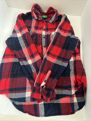 Red and Blue Long Sleeve Button Down Flannel Shirt Size L-image