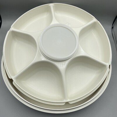 Vintage Tupperware Dip Tray 6 Slots Divided Veggie Bowl SET #1665 1666 1667-image