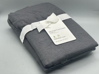 Set of (2) Pottery Barn Belgian Flax Linen Fringe Ruffle King Pillow Shams Ebony-image