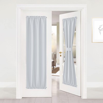Greyish White Sidelight Door Panel - Room Darkening French Door Thermal Drape...-image