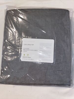 Pottery Barn Belgian Flax Linen 50x96 COTTON LINED Drape Flagstone Gray NWT-image