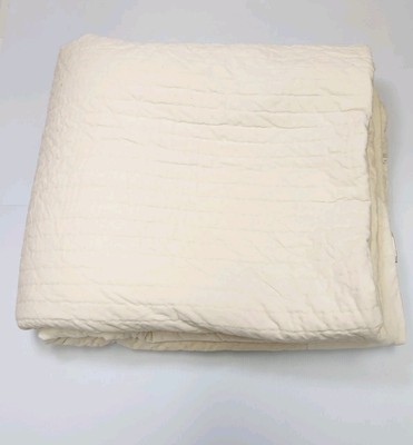 Pottery Barn Channel Stitch Velvet/Silk Quilt/Coverlet King Cal King Ivory-EUC-image