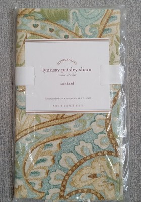 NIP Pottery Barn Lyndsay Paisley Standard Sham Blue Green Floral Bird Cream-image