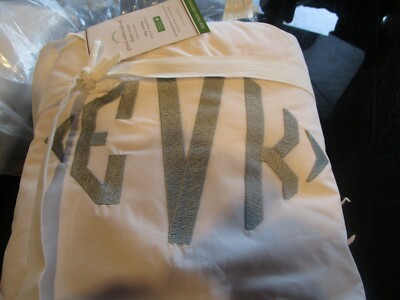 Pottery Barn Grand embroidered  King  Duvet  Monogrammed EVK blue opal  New-image