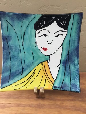 Studio Pottery Porcelain Square Platter   Artist Signed Vinny-image