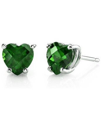 Solid .925 Sterling Silver Heart Shaped Green Stud Earrings Cubic Zirconia -image