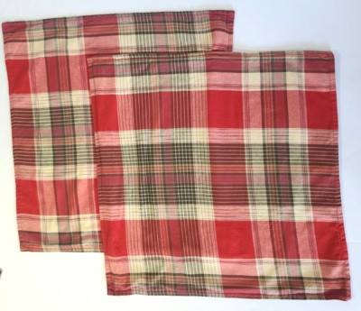 Pottery Barn Red Tan Cream Plaid Jackson Pillow Sham Set Of 2 24