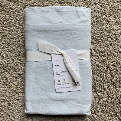 POTTERY BARN Belgian Flax Linen Fringe Ruffle KING Sham - NEW - Blue Frost-image