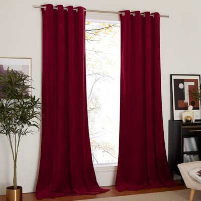 Velvet Curtains 102 Inches Long, Red Velvet Curtains and Drapes, Red Thermal Ins-image