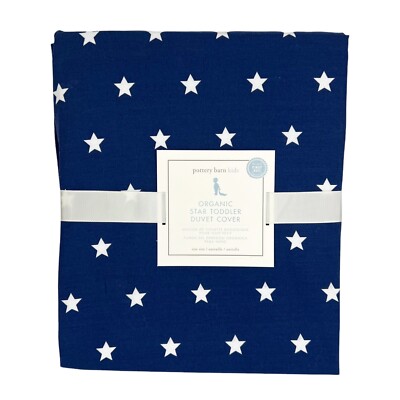 Pottery Barn Kids Organic Star Toddler Reversible Duvet Cover Navy Blue 36x50