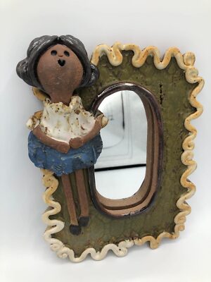 CK Carol Kaminski Studio Art Pottery Wall Mirror Singing Girl Heart Shaped Lips-image