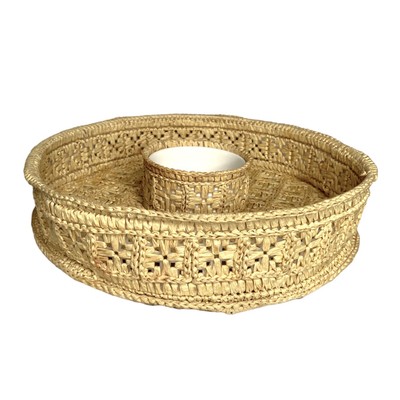 MCM Vintage Woven Straw Chip & Dip Tray Boho Raffia Cross Stitch-image