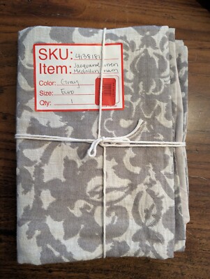 POTTERY BARN Jacquard Medallion Cotton Euro Sham-Gray-OPEN BOX-image