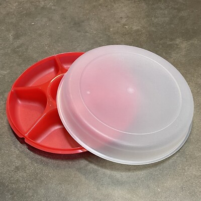 Tupperware Serving Center 6-Part Divided Party Veggie Snack & Dip Tray With Lid-image