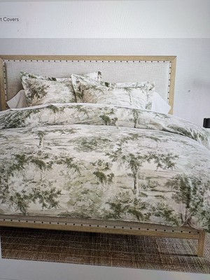 NWOT Pottery Barn JARDIN Toile 100% Cotton FULL/QUEEN Duvet GREEN Trees-image