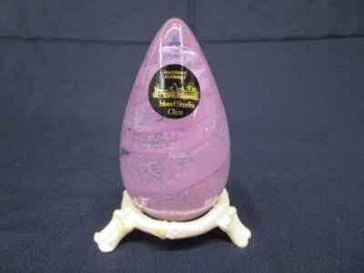 Handmade Guernsey Island Studio Glass Egg Paperweight w/ Pearlescent Base-image