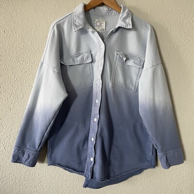Offline By Aerie Throwback Shacket Women’s M Blue Ombré Dipped Oversized Top-image