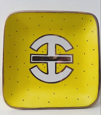 WAYLANDE GREGORY STUDIOS BRIGHT YELLOW + 22K GOLD DISH SIGNED ART POTTERY PERU-image