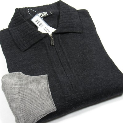 Verri Men's Half-Zip Wool Dipped Sweater Made in Italy Gray Size IT 52 Large-image