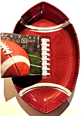 FOOTBALL CHIP & DIP TRAY~ Serving Tray & Napkins~GAME DAY or BBQ PARTY~Plastic-image