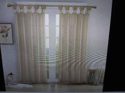 Madison Park Rosette Floral Embellished Cuff Tab Top Solid Window Panel-image