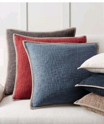 New Pottery Barn Basket Weave Cotton Pillow Cover Shams *IN CORAL* 20X20-image