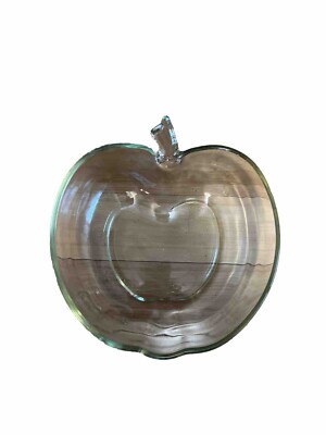 Vintage Large Apple Shaped Glass Bowl HAZEL  ATLAS Orchard MCM Clear 10”x11”-image