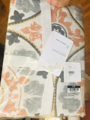 Pottery Barn Veronica Medallion Duvet Cover Orange Gray King 2 King Sham Florals-image