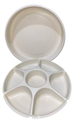 Tupperware 1666-5 Tan Divided Serving Tray Vegetable Dip Container with Lid USA-image