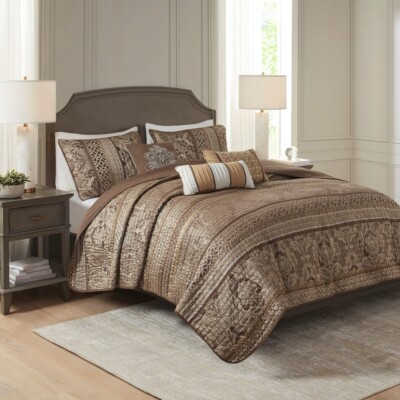 Madison Park Full/Queen Mirage Reversible Quilted Coverlet 6 Piece Set Pillows-image