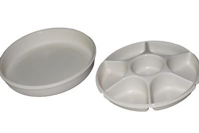 VTG Tupperware 14” Divided Veggie Fruit Dip Snack Party Tray 1665-3 Lid 1666-3-image