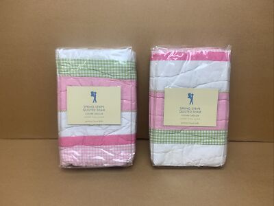 Pottery Barn Kids Set of 2 Spring Stripe Quilted Shams Standard Pink White Green-image