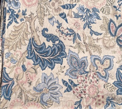 Pottery Barn Blue Beige Coral Paisley Duvet Cover  Full Queen Linen Cotton-image