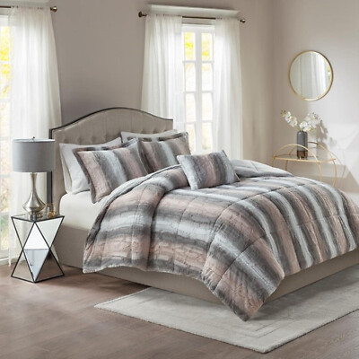 Madison Park Zuri Soft Plush Comforter Set | King, Blush/Grey 4 Piece-image