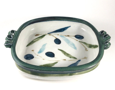 Studio Pottery Casserole Baking Dish Olive Branch 32oz Signed 8x8 Mystery Artist-image