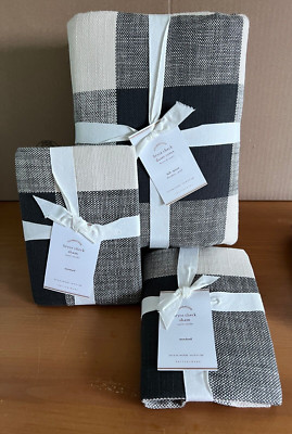 Pottery Barn Bryce Buffalo Check Queen Duvet & 2 Standard Shams Charcoal Ivory-image