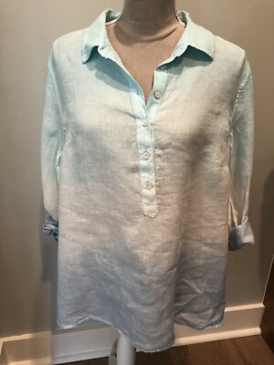 NWT Talbots Blue Ombre Dip Dye Linen Shirt Roll Tab Sleeve Petite XL-image