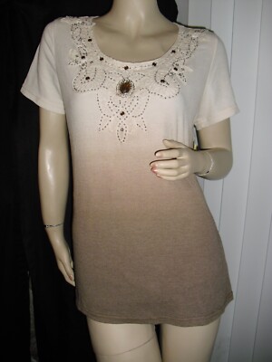 Bohemian,dip dye,fading brown to beige,ombre,beaded,handmade,szL,XL,unique,New-image