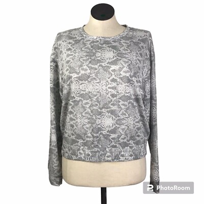Dip Round Neck Sweatshirt Women’s Size L Animal Print Gray Pullover Long Sleeve-image